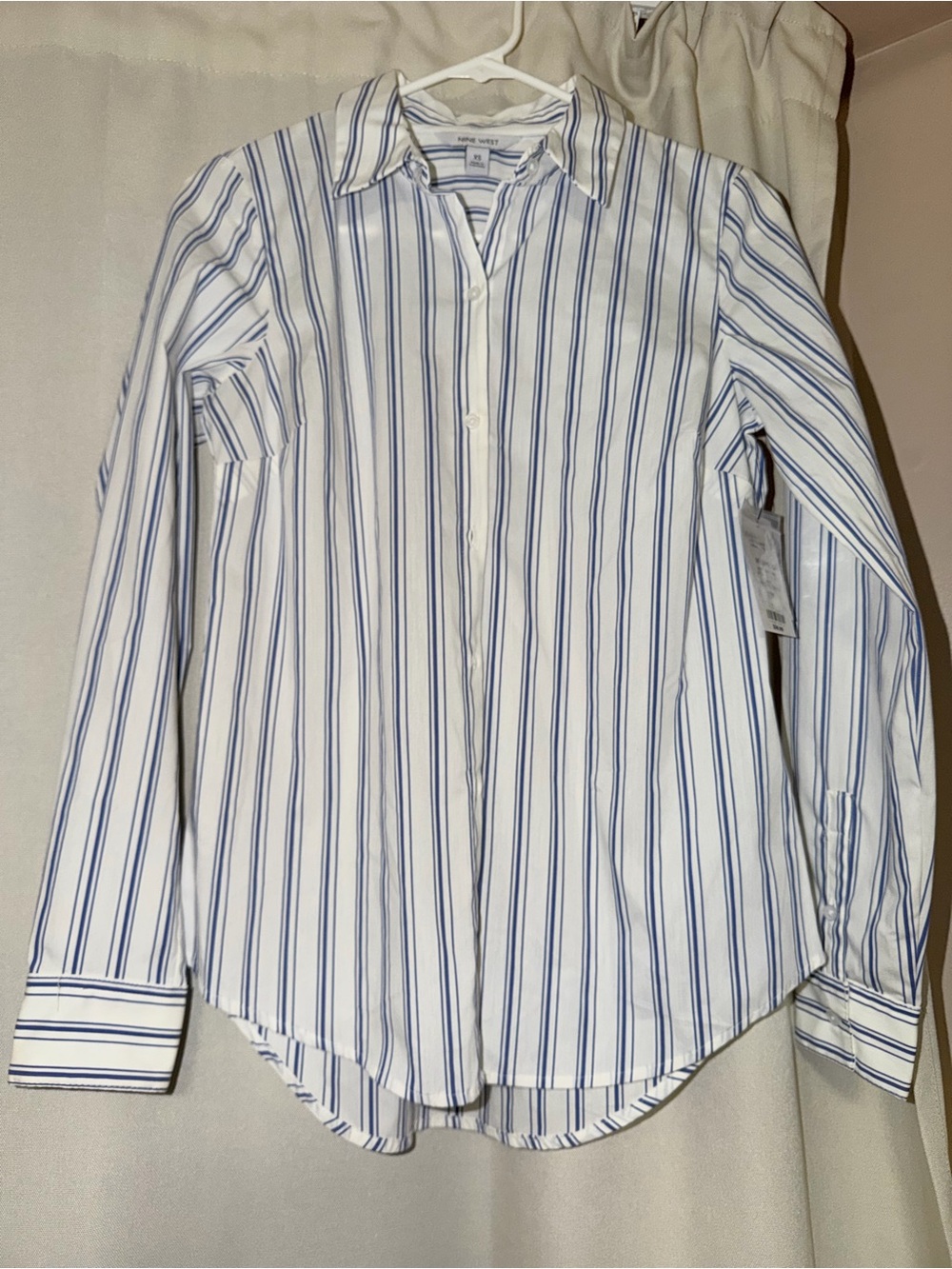 Nine West White Shirt with Blue Stripes